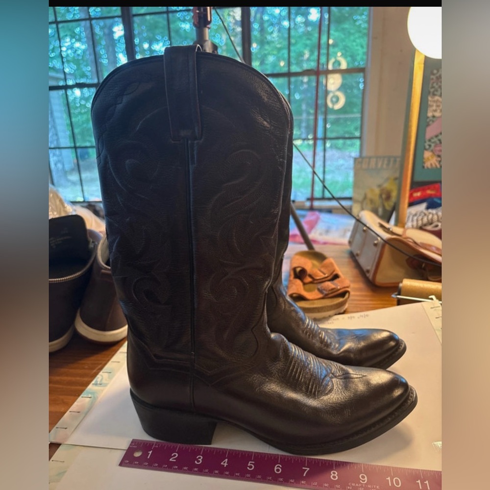 Dan Post Black Cherry Leather Cowboy Boots with Embroidered Shaft size 9.5 D